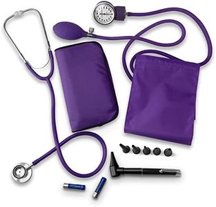 ASA TECHMED Nurse Essentials Starter Kit with Handheld Travel Case | 3 Part Kit Includes Adult Aneroid Sphygmomanometer Blood Pressure Monitor, Stethoscope, Mini Diagnostic Otoscope (Purple)