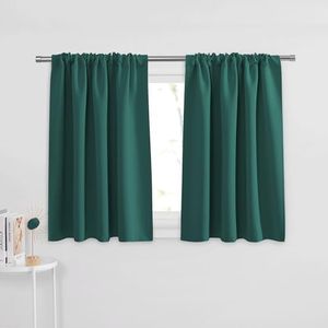 PONY DANCE Small Kitchen Tiers - Rod Pocket Curtain Valances Thermal Insulated Window Drapes for Nursery/Kitchen/Living Room, 42 W x 36 L, Hunter Green, 2 Panels