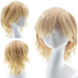 Dcbaboo Perruque Blond Courte Femme Perruque Homme Blonde Courte Perruque Cosplay Anime Wig Perruque avec Franges Cheveux Synthétique Raides Perruque Pour Déguisement Halloween Carnaval Costume Fête