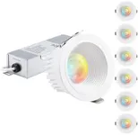 TORCHSTAR 5CCT 3 Inch Recessed LED Lights with Junction Box, Narrow Frame Baffle Trim, Aluminum, 9W 700LM CRI90 Dimmable Anti-Glare Downlight, IC Rated, ETL, 2700-5000K Selectable, Pack of 6