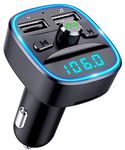 TEUMI Bluetooth 5.3 FM Transmitter for Car, Blue Ambient Light, Wireless FM Radio, Hands Free Calling, Dual USB Ports 5V 2.4A & 1A, Supports SD Card & USB Flash Drive