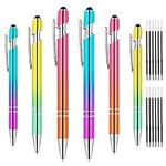 AUAUY 6 Pcs Ballpoint Pens, 2 in 1 Stylus Pens Stylish Pen, Rubber Top Tip Tablet Stylus, Pretty Metal Pen with 12 Refills, Black Ink Cute Pens Office Supplies for Aldult Student Birthday Party Gift