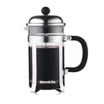 BlendLife French Press Coffee Maker - 600ml Borosilicate Glass Carafe, 4-Level Filtration System, Stainless Steel Plunger, Brews 1-2 Cups in 3 Minutes, Black - (1-Year Warranty)