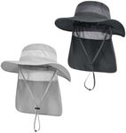 KIRAAT 2 Pack Mens UPF 50+ Wide Brim Sun Hat with Neck Flap for Fishing Hiking Garden (CA/US, Alpha, One Size, 2 Pack-Dark Grey＆Light Grey)