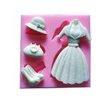 Cute Mini Fashion Princess Dress Skirt High Heels Topee Hat Handbag Women Girl for DIY Cake Baking Biscuit Tray 3D Hard Candies Drop Decor Silicone Mold Tool