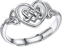 Celtic Knot Plain Silver Rings for Women, Sterling Silver Vintage Heart Adjustable Rings, Adjustable Eternity Ring Finger Charms