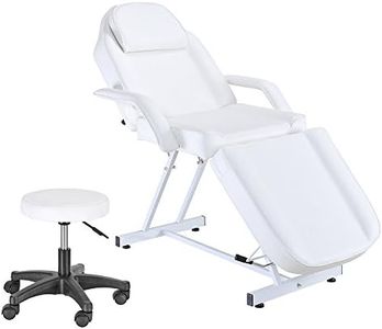 Anaelle Pandamoto - Mesa de masaje ajustable, cama de masaje plegable de piel sintética con taburete para salón profesional y hogar, peso: 31 kg, color blanco
