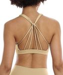 icyzone Womens Sports Bra Strappy Comfy Athletic Yoga Workout Bra with Removable Padded, Khaki, M