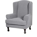 Wingback Chair Covers, Lfdlmj Stretch Wingback Chair Slipcovers 2 Piece Wing Back Armchair Cover Chair Slipcover Furniture Protector for Living Room (Light Grey)