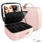 MOMIRA Travel Makeup Bag with Lighted Mirror, Adjustable Brightness in 3 Color Scenarios, Waterproof, 10x Magnifying Mirror, Rotatable Independent Light Mirror-Phosphor (Solid)