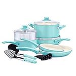 GreenLife Soft Grip Healthy Ceramic Nonstick 12 Piece Cookware Pots and Pans Set, PFAS-Free, Dishwasher Safe, Turquoise