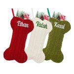 Personalized Pet Christmas Stocking, Large Custom Embroidered Name Stocking for Dogs Cats,Bone Shape Stockings,Xmas Decorations Fireplace Hanging Stockings Family Holiday Stockings （1 pcs）