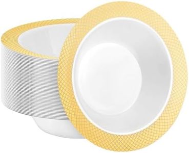 BestStar 50 Pack Plastic Bowls with Gold Rim, 12oz Disposable Soup Bowls, Heavy Duty Plastic Salad Bowls for Parties, Weddings, and Everyday Use