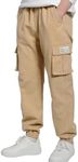 TLAENSON Boys Cargo Joggers Pants Casual Jogging Trousers Bottom for Kids Khaki Size 130/6-7 Years