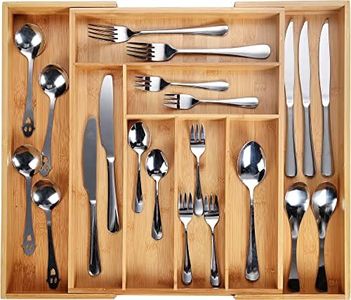 Harcas Bandeja de cubiertos de bambú 6-8 Compartimento porta utensilios para el cajón. Organizador de gran tamaño extensible