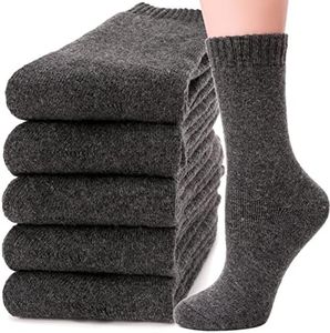 MOGGEI Womens Merino Wool Socks for Hiking Winter Warm Thick Thermal Crew Cozy Cabin Ladies Gift Comfy Boot Work Socks 5 Pairs(Dark Grey)