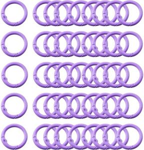 Carabiner Clip 48Pcs Purple Metal Key Ring Clip Circle Keychain Rings Bulk Spring O Ring Round Cute Carabiner Spring Snap Hook Key Chain Clips for DIY Keychain Bag Charm Handbag Purse Dog