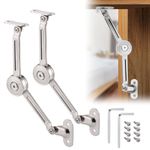 JIZZU 2Pcs Soft Close Lid Support Hinges with Screws & Hex Key, Satin Nickel Drop Down Hinges Support 40lb, Folding Lid Stay Hinges for Kitchen Door Cabinet Cupboard Wardrobe Toy Box Lift Up Stay