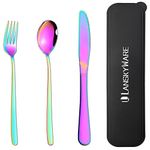 Portable Utensils Set with Case,Reusable Office Flatware Set,Healthy Travel Cutlery Set 3 PCs Stainless Steel Fork, Spoon,Knife Cutlery Ideal for Travel, Lunch Box and Camping (Rainbow)