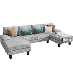YESHOMY Convertible Sectional Sofa U-Shaped Couch with Soft Modern Cotton Chenille Fabric for Living Room, Oversized Seats with Comfortable Backrest, Light Gray