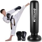 Punching Bag for Kids with Boxing Gloves, JanTeelGO 59 Inch Inflatable Boxing Bag - Birthday Gifts for Boys & Girls Age 3-12 for Practicing Karate, Taekwondo, MMA (Kids Punch Bag-A)