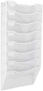 Klickpick Office 8 Sections Hanging Files Wall Mounted Metal Mesh File Document Organizer Magazine Holder Rack Organizer Racks Multipurpose Use to Display Files, Magazine, Newspapers- White