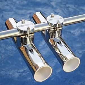Mojiate Fishing Rod Holder Stainless Steel 2PCS Adjustable Clamp on Rail Mount Racks All Degree (2PCS-1-1/4-2")