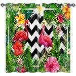 ANHOPE Tropical Flamingo Curtains Eyelet 80% Blackout Room Darkening Curtains with Palm Leaf Floral Print Pattern Thermal Insulated Window Drapes for Bedroom Living Room 46 x 54 Inch Drop 2 Panels