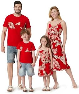 PATPAT Family Matching Outfits Matching Hawaiian Outfits for Family Tropical Floral Palm Leaf Print Beach Boy Short Sleeve Hawaiian T Shirts Dad Son Matching Shirts Red Leaf Toddler Boy 4t 5t