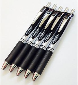 Lot de 5 stylos à billes rétractables Pentel BL77 Energel Encre noire. Pointe en métal de 0,7 mm.Poignée en caoutchouc.5 BL77-A.