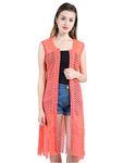 AOL Women's Sleeveless Open Neck Long net Shrug with Ring Embellishment(Pink, X-Large)