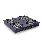 Glen Apex 4 Burner LPG Gas Stove | 6mm Toughened Glass Top | Brass Burners | Auto Ignition | ISI Certified | Drip Trays | Revolving Inlet Nozzle | 2-Year Warranty | CT4B55BLBBAI (Black)