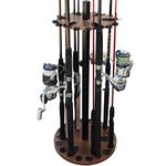 Rush Creek Creations 24 Round Fishing Rod/Pole Storage Floor Rack Dark Walnut Finish - Features Free 6" Extension Post - No Tool Assembly