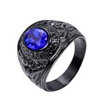 OAKKY Men's Stainless Steel Vintage American Soldiers Eagle Set with Gemstone Ring Blue Black Plated Size V