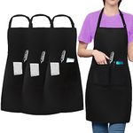 umboom 3 Pcs Black Chef Apron, Waterproof Kitchen Apron, Men Women Adjustable Apron with 3 Pocket, Adult Catering Work Apron, Professional Apron for Waiter Restaurant Hairstylist (Water Resistant)