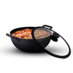 AGARO Royal Pre Seasoned Cast Iron Kadai with Glass Lid, No Chemical Coating, Rigid Iron Handle, 4.3L, Uni-Body Design, Fast Heating, Heavy Weight, Gas & Induction Oven Compatible, Frying and Cooking