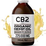 HEMP OIL WITH CB2 ORGANIC [225,000mg/240mL/8oz] - Extra Strength Pain Relief / Reduces Inflammation / Melts Away Anxiety & Stress / Enhances Sleep & Rejuvenation. CB2 Extract + Ginger Flavour + Omega 3 + GLA. Stronger Than Hemp Gummies or Hemp Oil Capsules. Extra Large Bottle 240mL/8oz. Certified Organic / Non-GMO. Made in Canada