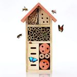 Buddy Wild Insect Bee House - 13x8.5x26cm - Eco-Friendly Bug Hotel for Bees Butterflies Insects in Garden - Kid Friendly Weather Resistant Hanging Bee Home from Natural Wood