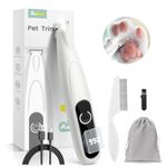 PAPMINI Dog Grooming Kit with LED Display, Ultra-Quiet 35dB Cordless Dog Clippers, TYPE-C Rechargeable Dog Hair Trimmer with LED Light, Perfect for Paws, Ears, Face, and Rump (White)