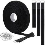 YMCRLUX 2.5cm x5m Hook and Loop Straps with 25 Metal Buckles,Cut-to-Length Reusable Cable Ties,Adjustable Fastening Cable Straps,Nylon Securing Cinch Strap,2.5cm Wide, Black