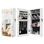 YITAHOME Jewelry Cabinet Armoire Wall Mounted Lockable with Mirror Space Saving Jewelry Storage Organizer Attached Lipstick Brush Compartments, White