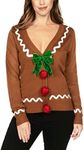 Tipsy Elves Classic Cute Cardigan Ugly Christmas Sweaters for Women with Fun Patterns and Animals - Women's Colorful Brown Gingerbread Man Christmas Cardigan Size 3X