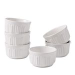 FE Ramekins, Rome Pillar Souffle Dish 8 oz Oven Safe, Custard Cups Set of 6, Porcelain Ramekins for Baking Creme Brulee & Pudding (Pearl White)