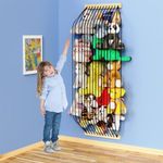 Stuffed Animal Storage Wood Soft Toy Organizer for Kids Room，Cute and Durable Wall or Door Mount Length Adjustable Hanging Stuffed Animal Toy Organizer Shelf for Nursery Play Room Black -Patent