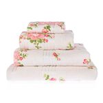 HOMESCAPES 100% Portuguese Cotton Cream Bath Towels Set Pink, Coral and Green Floral Pattern