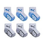 PUMA Baby 6 Pack Infant Anklet Socks, Grey/Blue, 0-12 Months