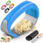 Zulay Stainless Steel Garlic Press Rocker Set - Premium Garlic Mincer Garlic Crusher - New Innovative Garlic Crusher with Peeler and Scraper - Comfortable Grip (Blue)