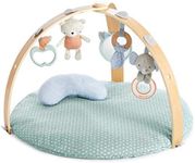 Ingenuity, Cosy Spot Reversible Duvet Activity Gym and Padded Play Mat with Wooden Removable Toy Bar, 6 Detachable Toys, Foldable for Easy Transport, Neutral Design - Loamy, Ages Newborn +