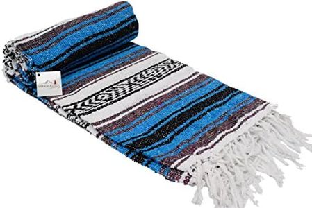 Open Road Goods Bright Blue Mexican Blanket - Authentic Serape Falsa Blanket - Handmade (Acrylic Blend, XL)