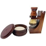 GBS Premium Men's Wood Shaving Set - Comes with Gift Box, Pure Bristle Shaving Brush, Brush and Razor Stand with Bowl- Soap Included! Best Wet Shaving Kit Compliments Any Razor!